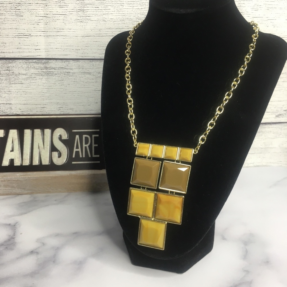 4/$25 Brown and Tan Tile Statement Necklace/